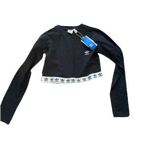Adidas Women's Mujer Black Size L Activewear Long Sleeve Crop Top NWT